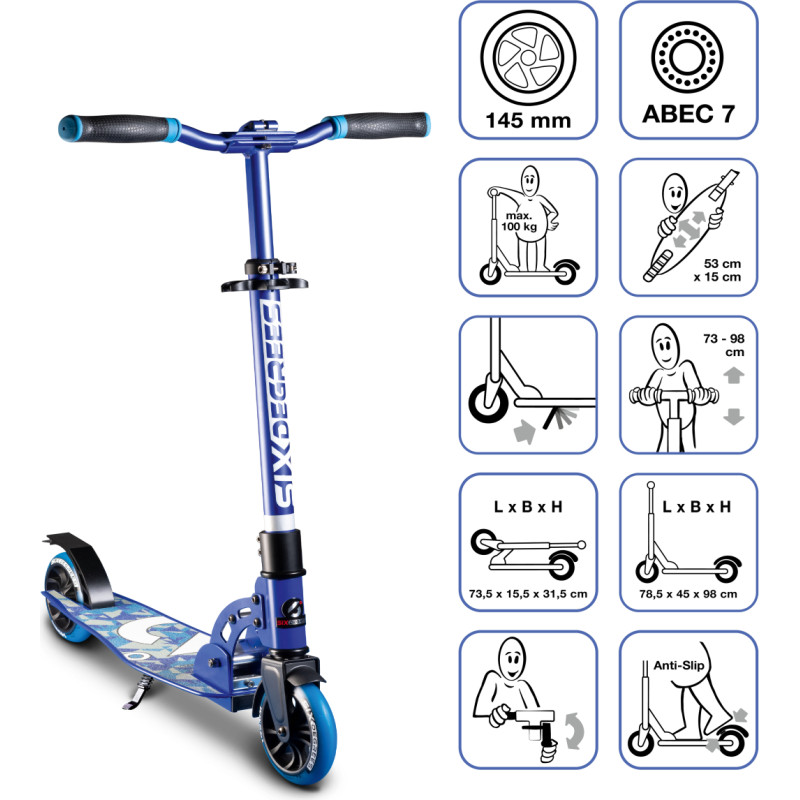 Six Degrees Aluminium Scooter skrejritenis 145 mm, zils - AU 585