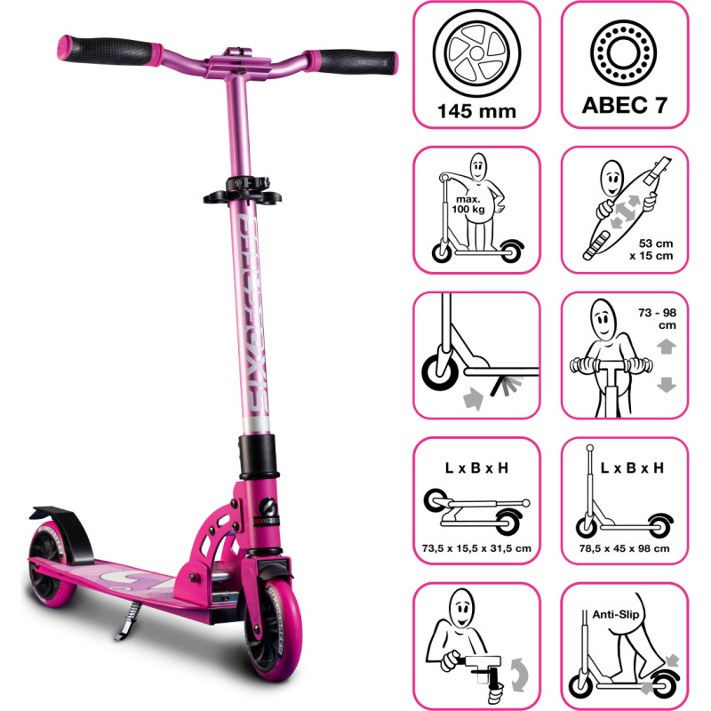 Six Degrees Aluminium Scooter skrejritenis 145 mm, rozā - AU 584