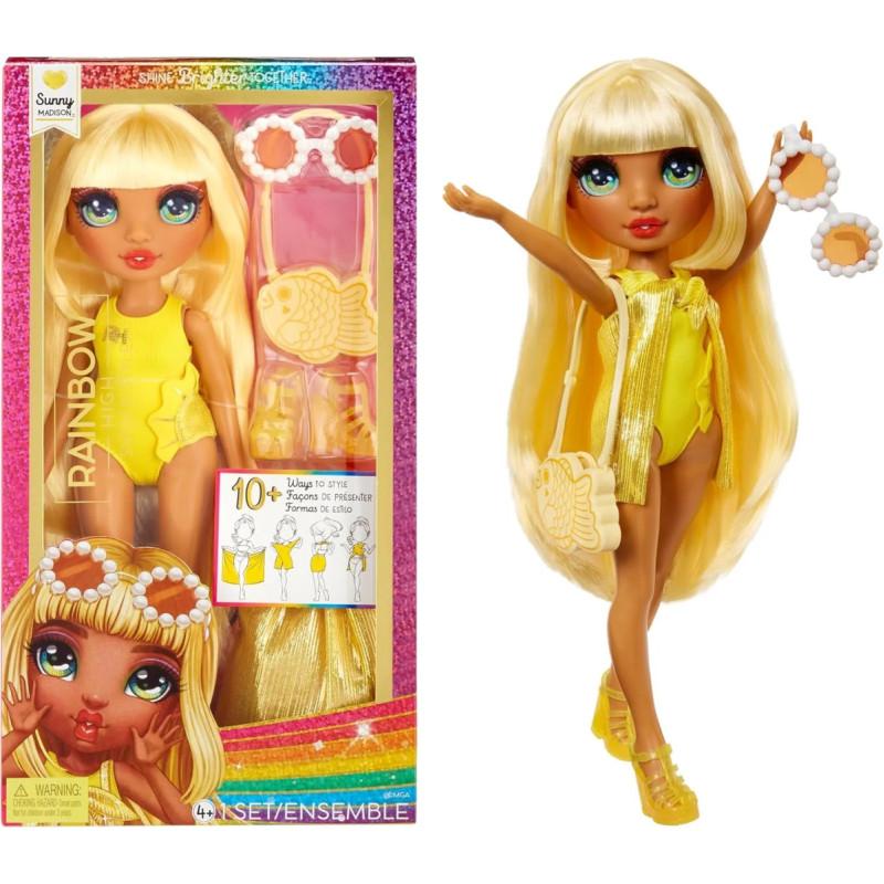 Rainbow High 507284-EUC Rainbow High Swim & Style Fashion Doll- Sunny (Yellow)